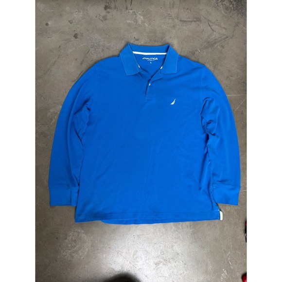 Nautica Mens Long Sleeve Polo Shirt Blue Classic Fit Cotton Logo Large L - Picture 10 of 11